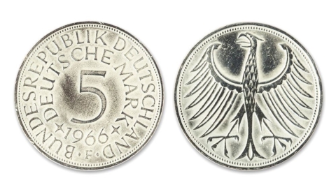 5 Deutsche Mark aus einer 625 Silberlegireung